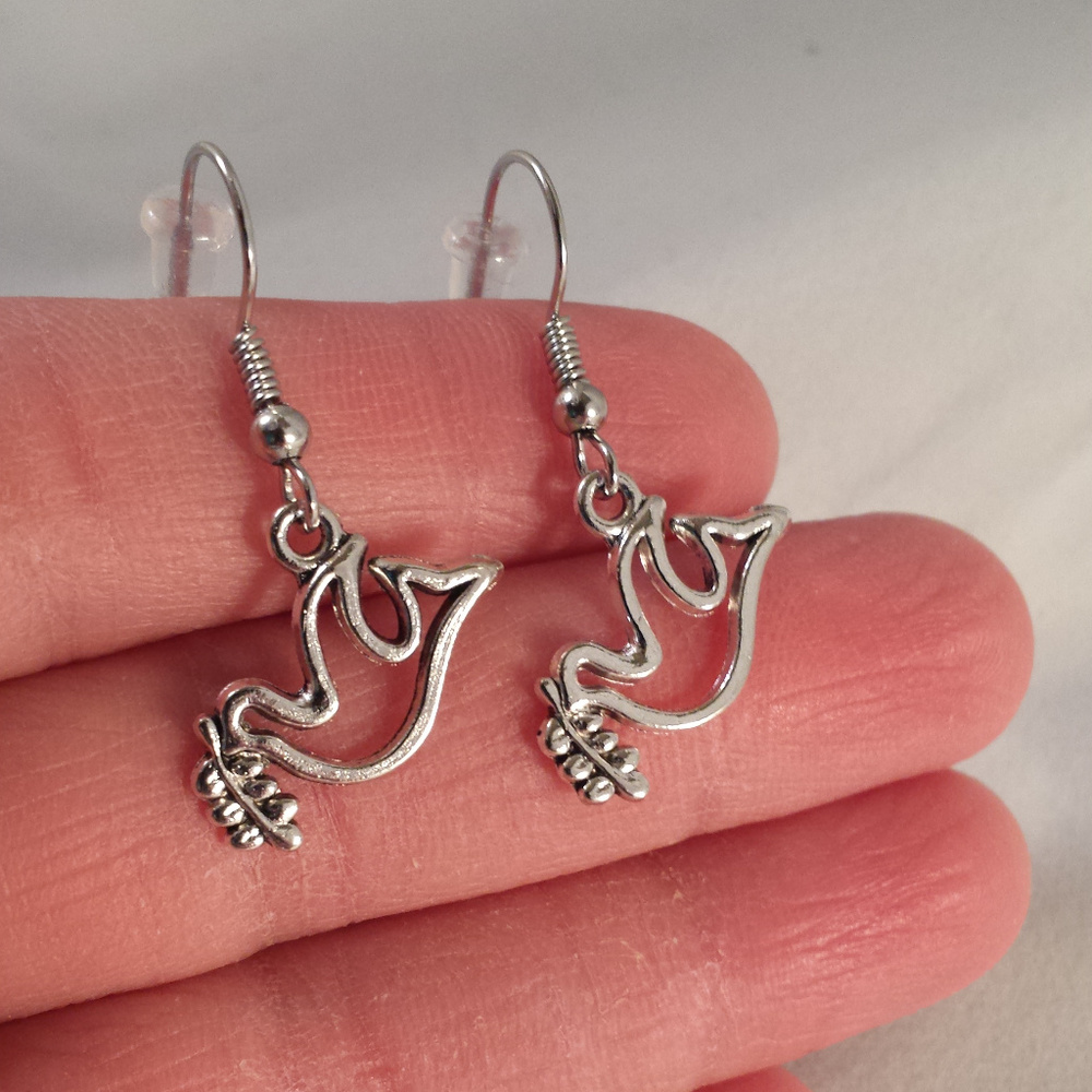 Silver Dove Peace Hope Earrings Hypoallergenic Hks